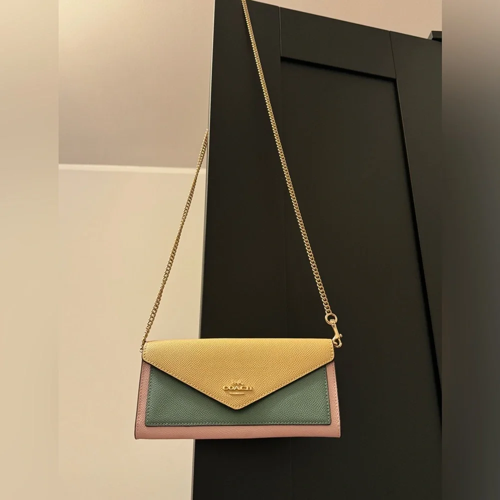 Slim Envelope Wallet With Chain In Colorblock - Picture 4 of 10